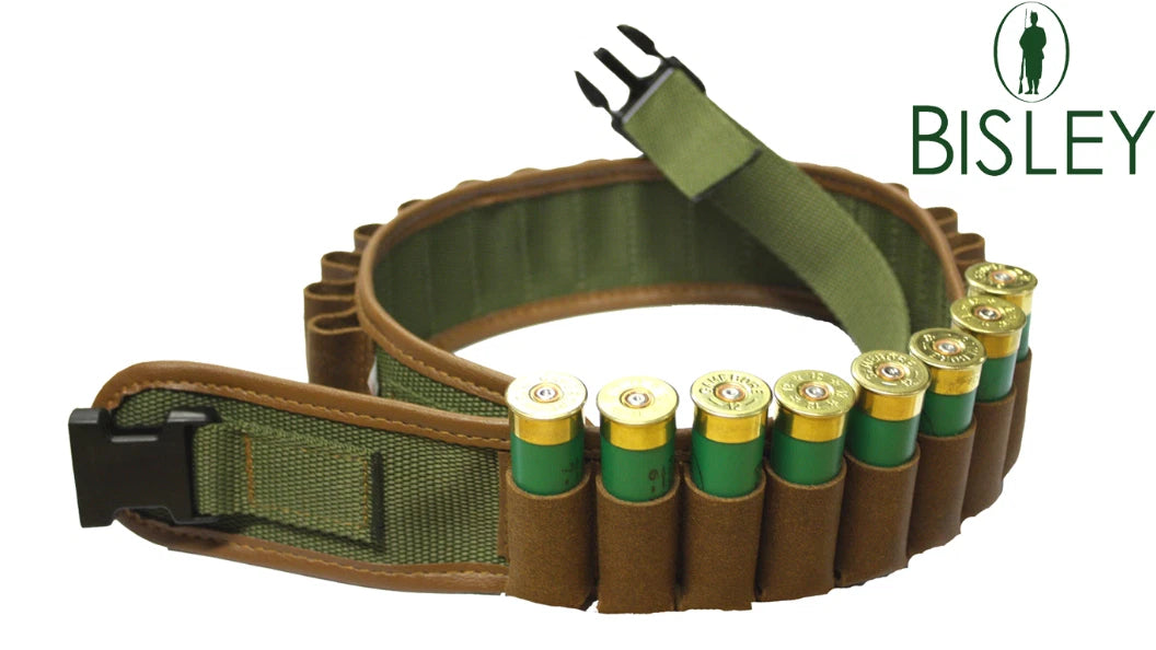 CARTIDGE BELT LEATHER ON WEBBING POCKETS 12GA BISLEY